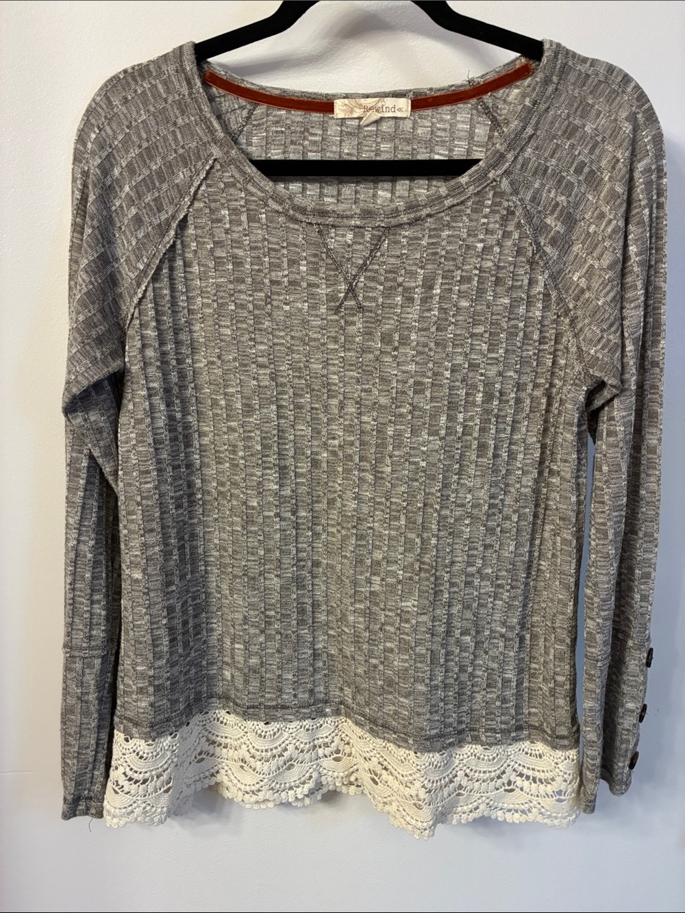 Rewind Women's Lace-Hem Long Sleeve Top
